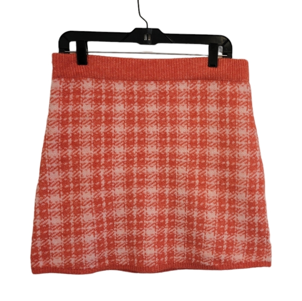 2/$18Primark A-Line Pencil Mini Knee Length Skirt Wool Knit Orange Houndstooth M